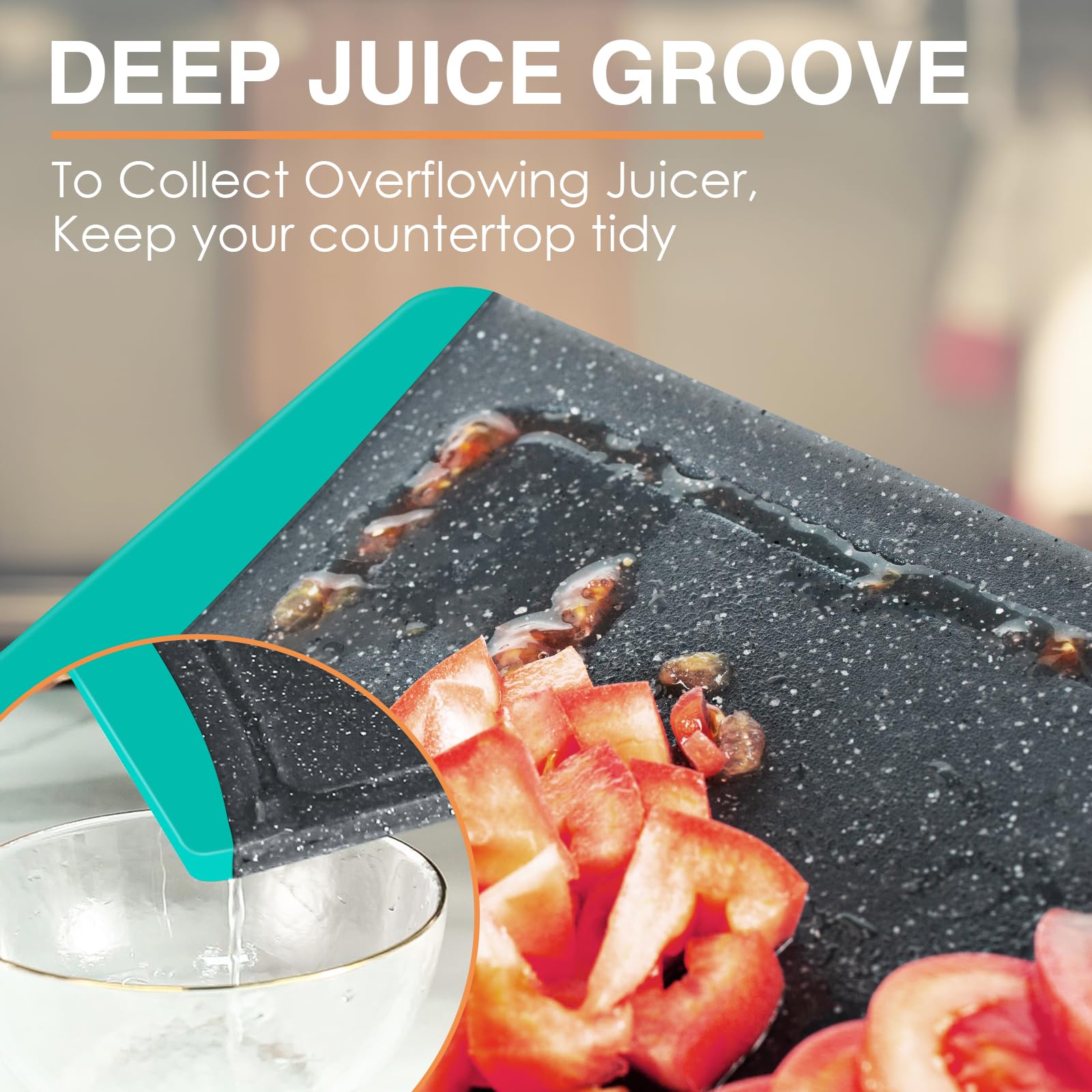Empune dishwasher-safe turquoise cutting boards simplify cleanup after busy cooking sessions.