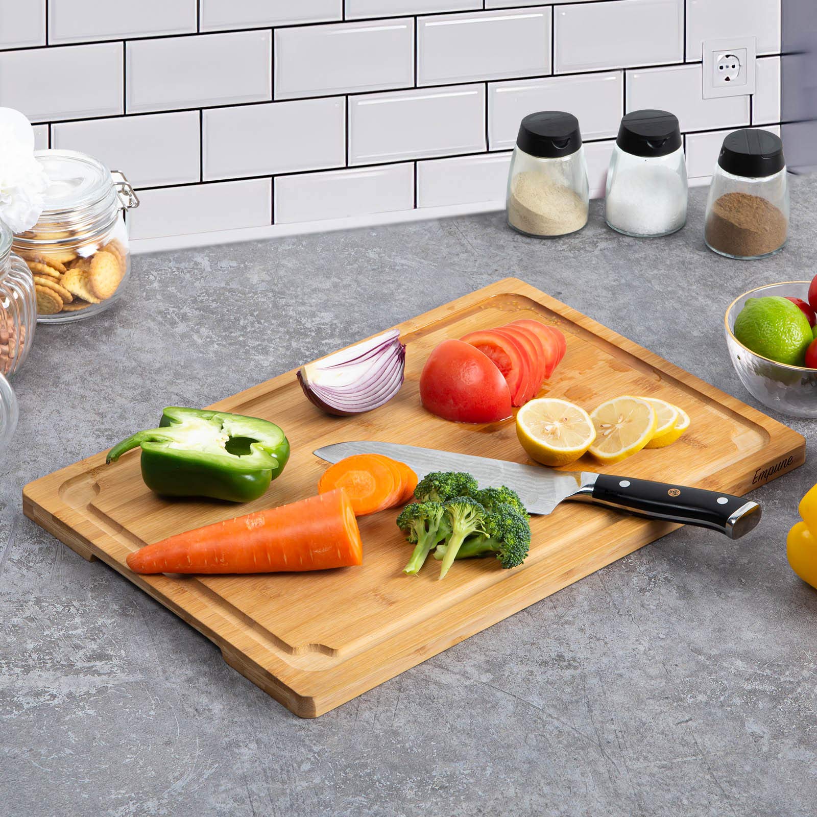 Empune XL board used as a stylish cheese and bread serving tray.