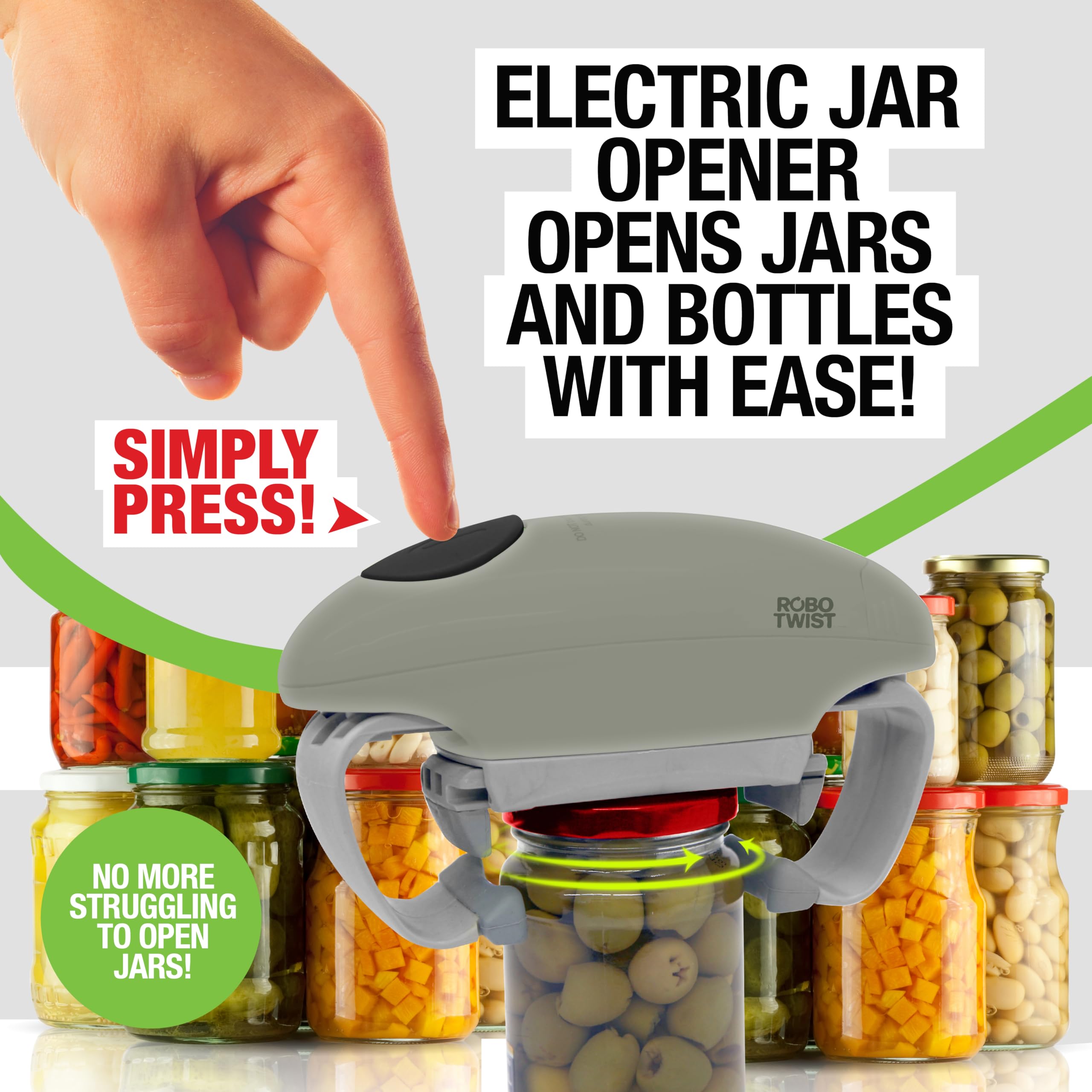 EMSON Robotwist Deluxe high-torque-grip enables easier opening of tough lids with arthritis.