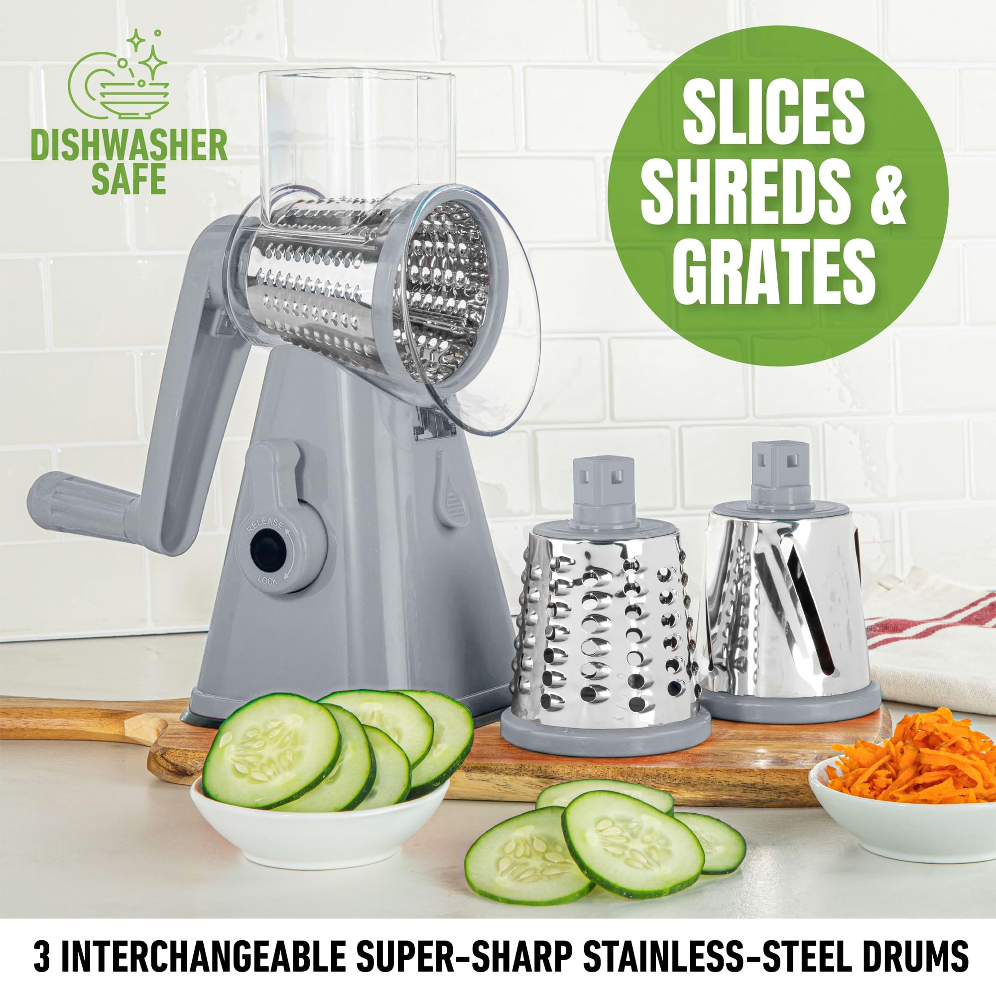 Compact, ergonomic EMSON grater for everyday kitchen tasks.