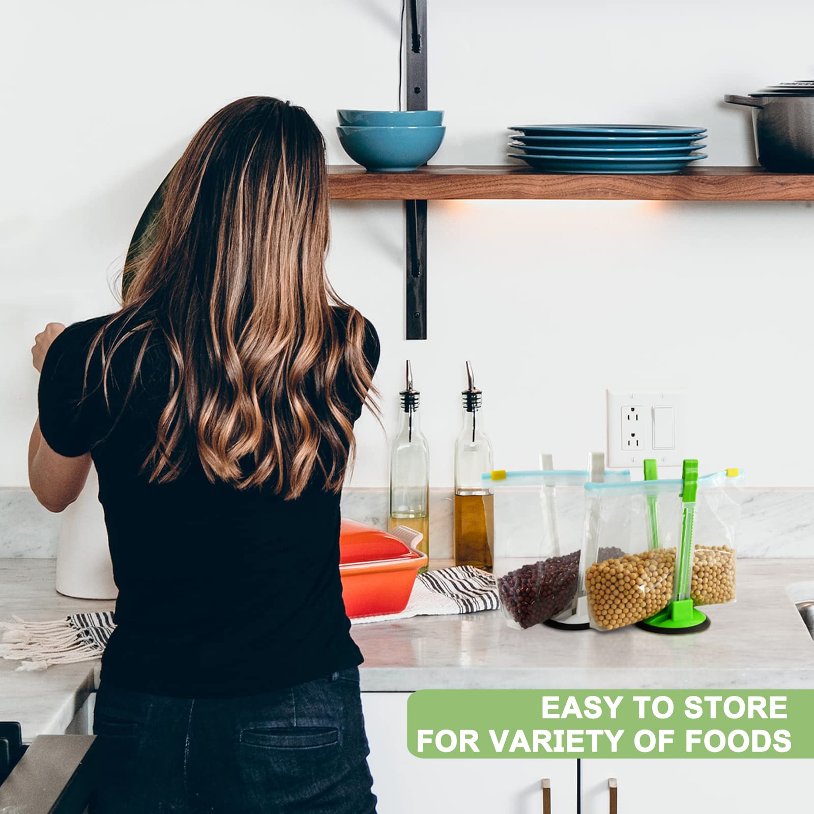 EMWNG Baggy Rack Stand ideal for meal prep and bag organization in the kitchen.