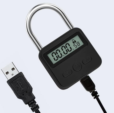 Enajucy Metal Timer Lock in office or gym scene demonstrates key-free use.