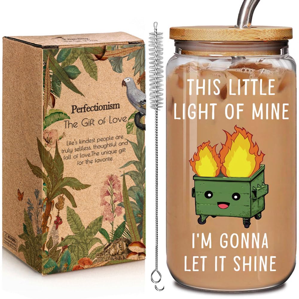 Enanaimg funny office dumpster fire 16oz glass cup ready for daily coffee rituals