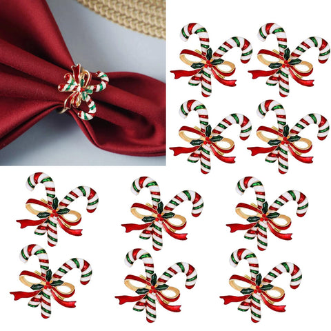 ENASGLOO Christmas Cane napkin ring close-up showing durable alloy finish for holiday table decor