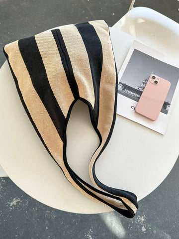 ENBEI large tote bag black khaki stripes, roomy carry.