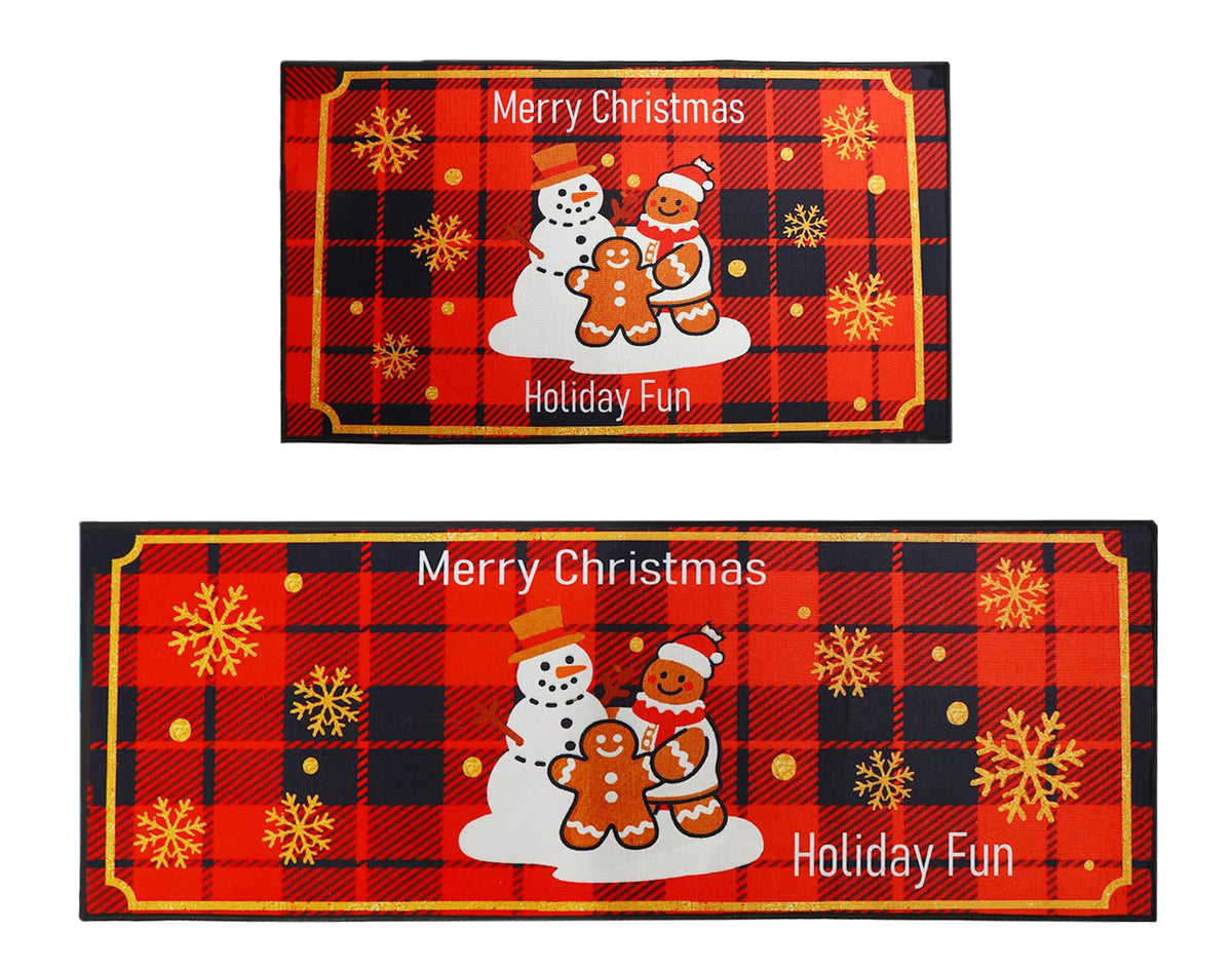 Enbelcto Christmas rugs set of 2 keeps kitchen floors dry and festive.