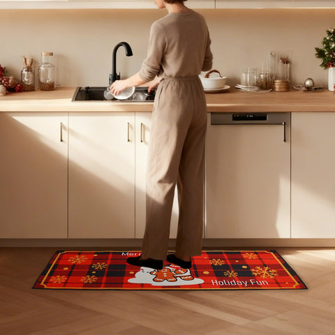 Enbelcto non slip backing crystal velvet rug stays in place during cooking.