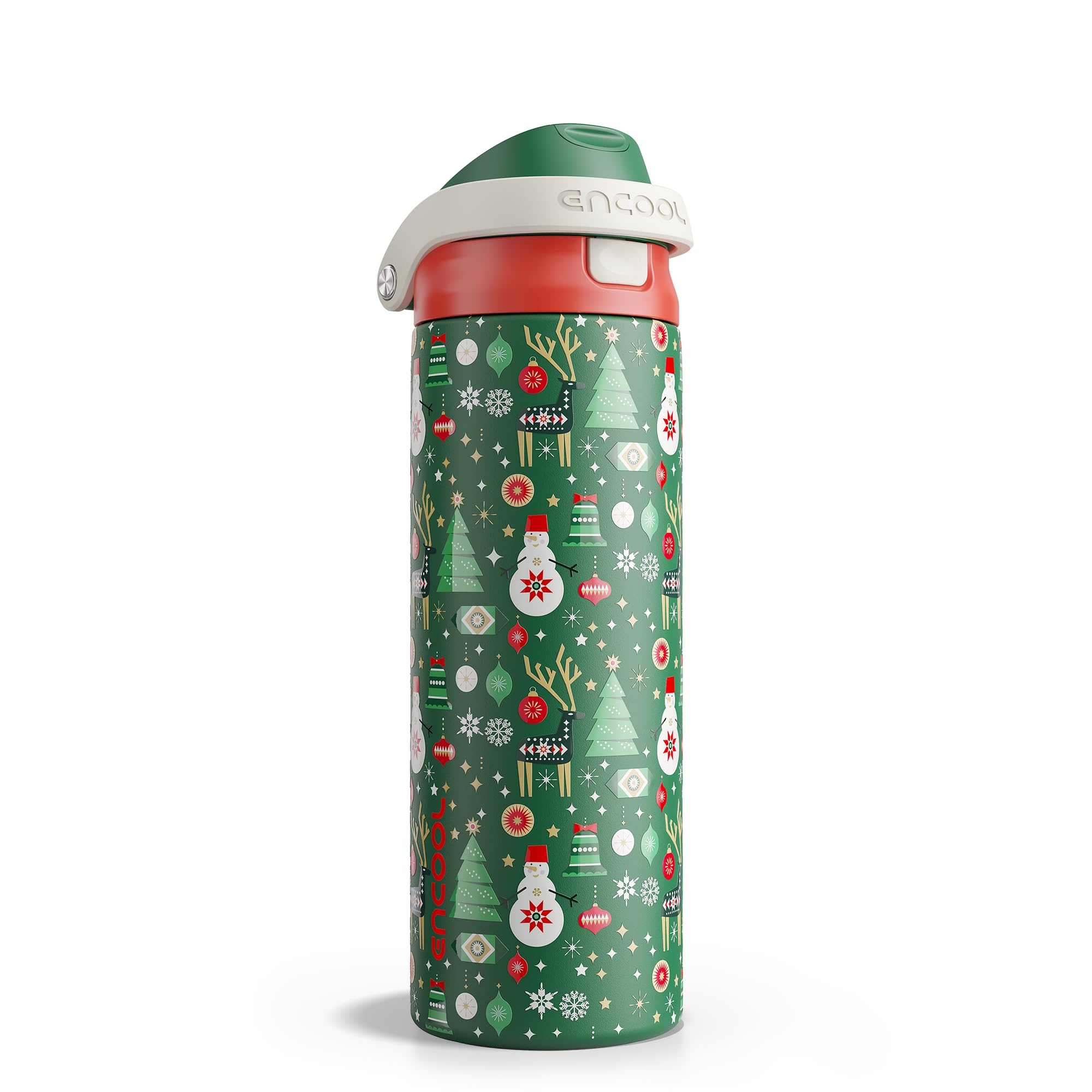 ENCOOL Christmas insulated bottle with straw keeps drinks cold on the go