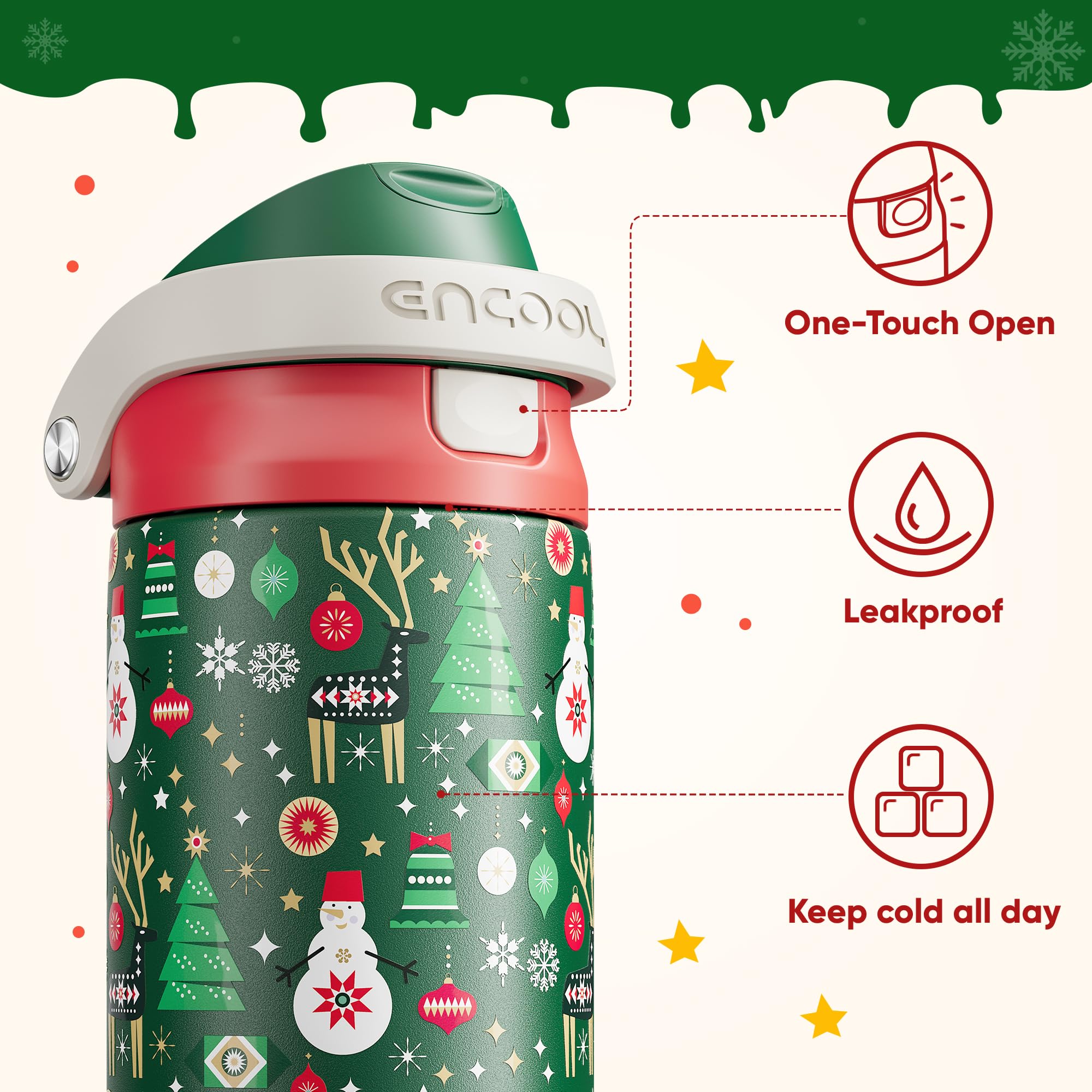 ENCOOL Frosty Forest print bottle adds seasonal charm while hydrating