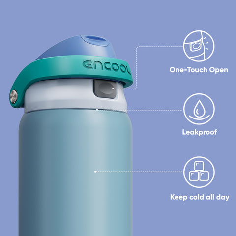 ENCOOL insulated teal bottle with double-wall keeps drinks cold during workouts.