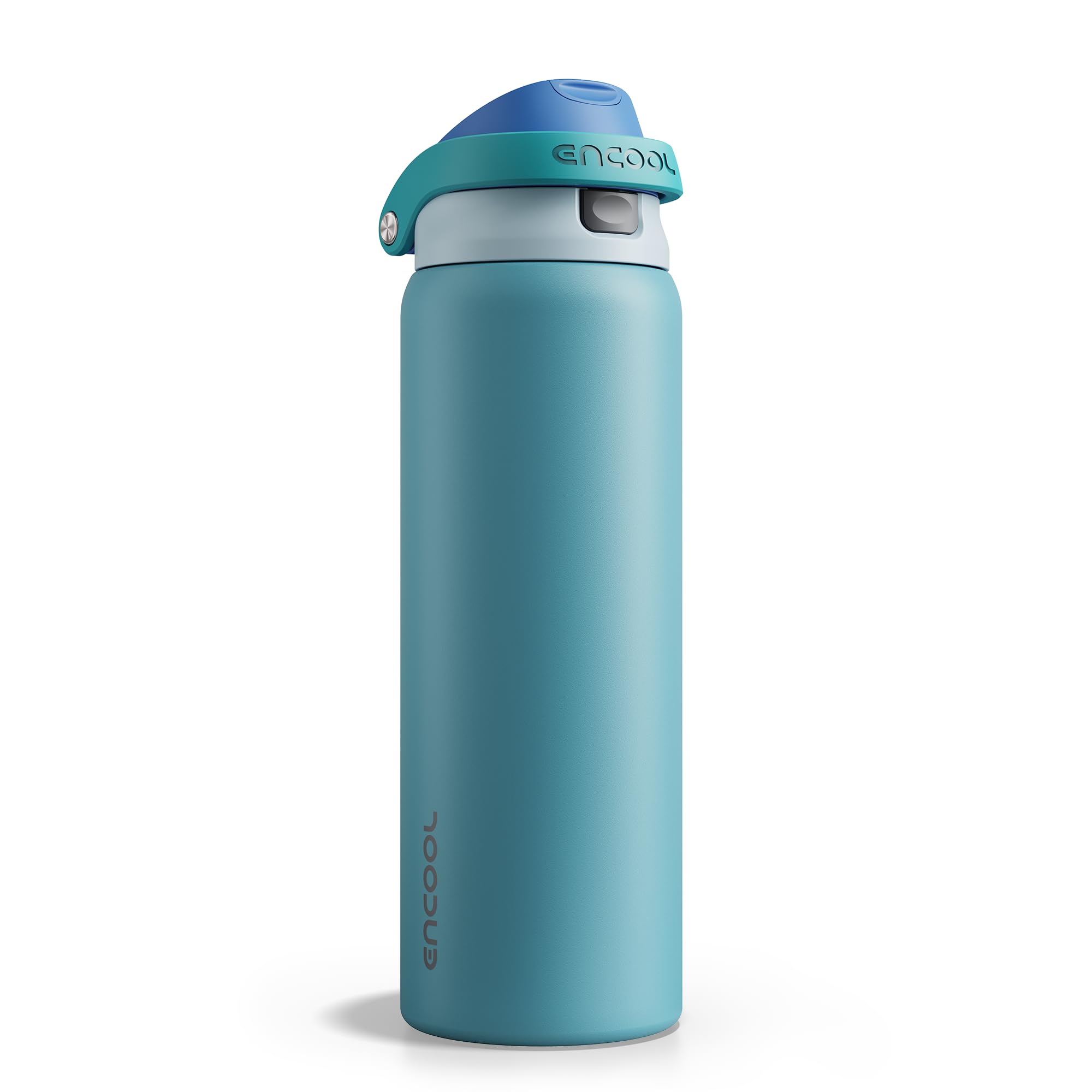 ENCOOL 32 oz teal leakproof cap close-up for spill-free transport.