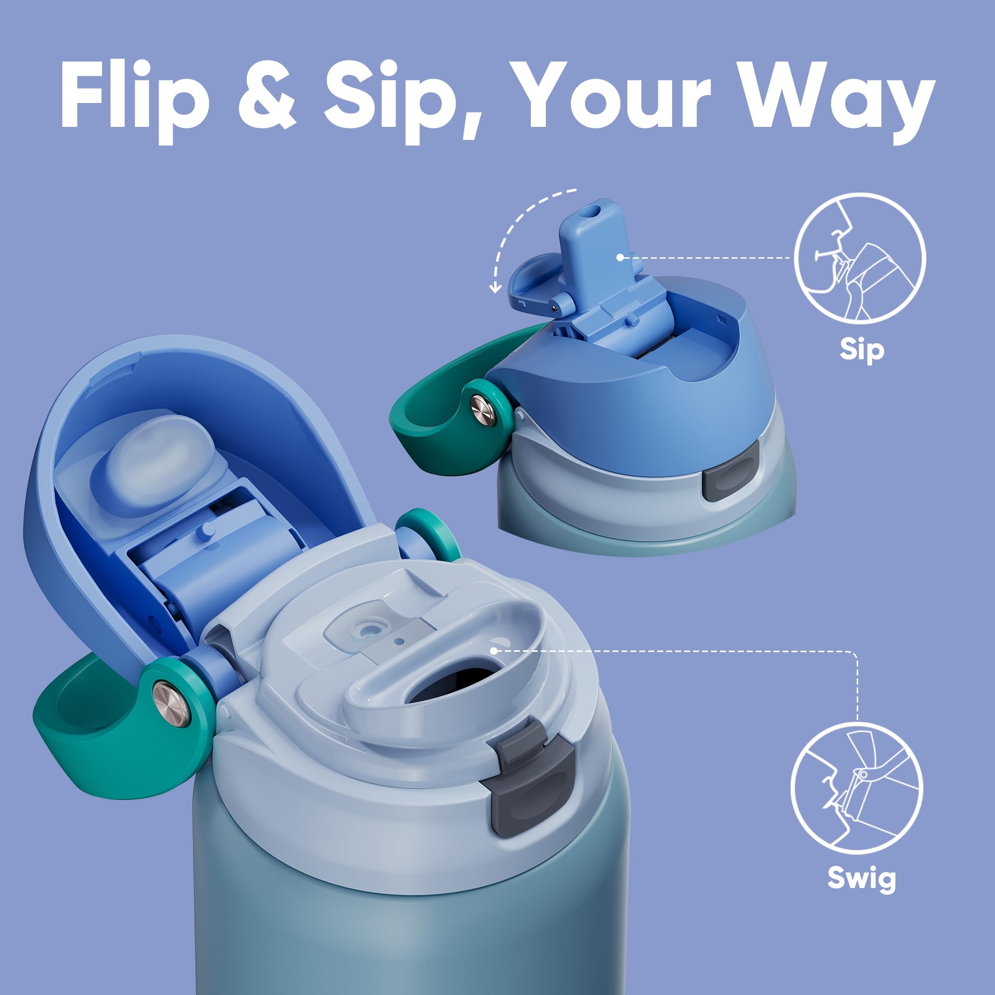 ENCOOL 32 oz teal straw bottle showing all-day hydration capability.