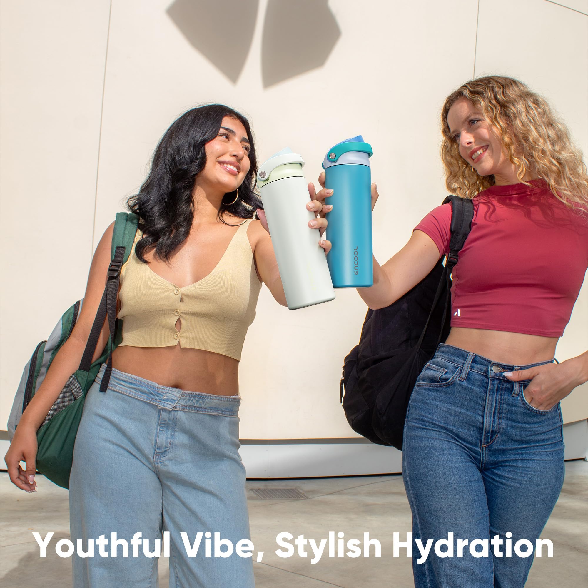 ENCOOL teal 32oz bottle supports day-long hydration.