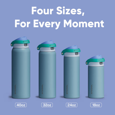 ENCOOL teal bottle ergonomic grip enables comfortable one-handed carry.