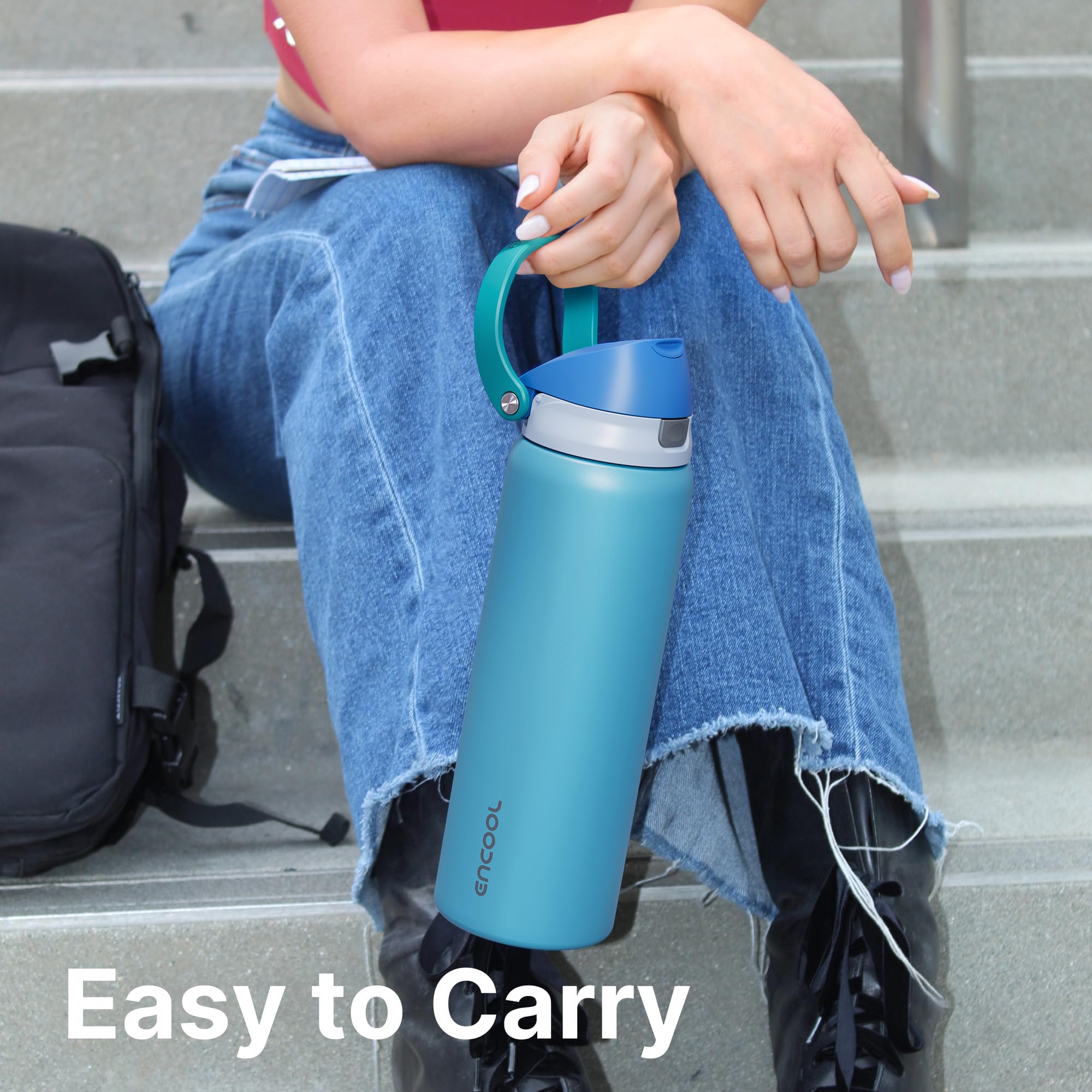 ENCOOL teal bottle suits gym and busy commutes.