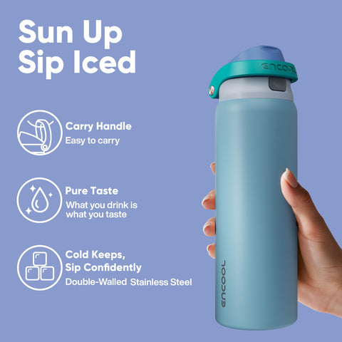 ENCOOL teal bottle with reinforced lid ready for durable daily use.