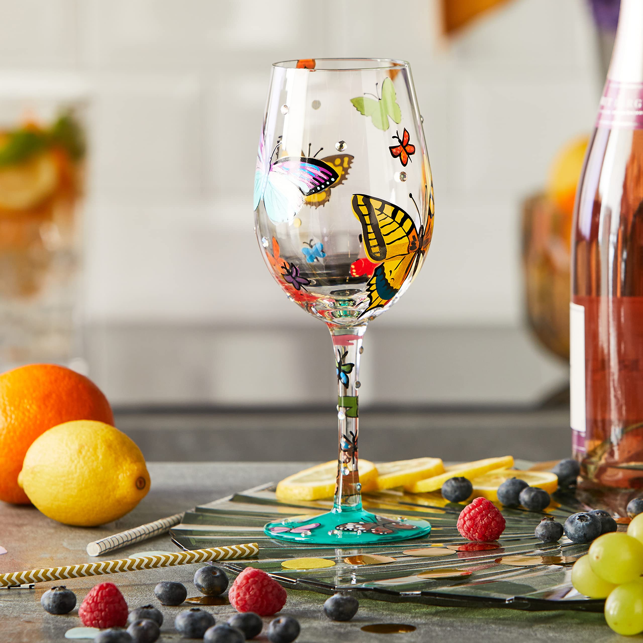 Enesco Designs by Lolita hand-painted butterflies glass showcases unique artistry on the stem