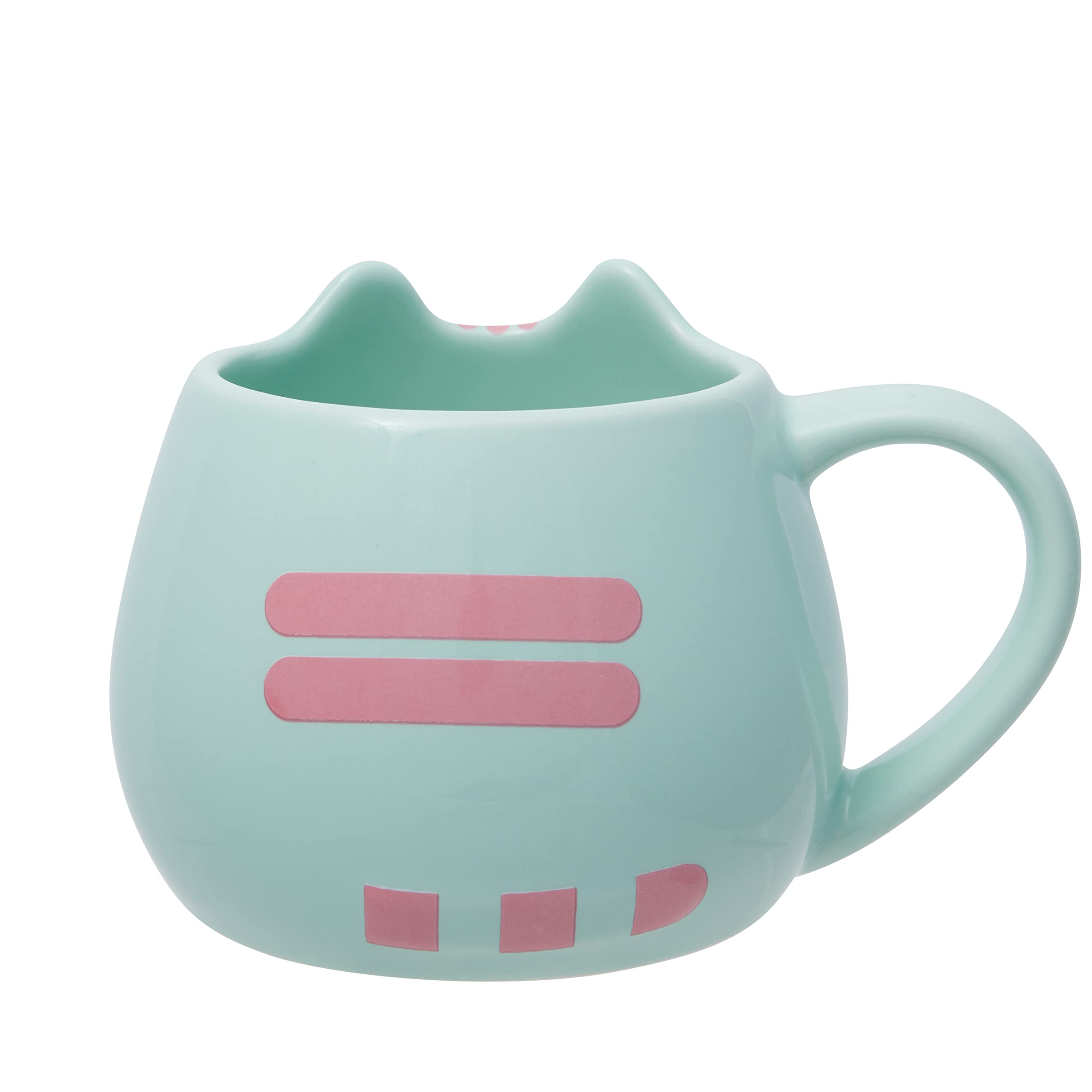 Enesco Pusheen sculpted mint mug, handle close-up, a cheerful gift option for tea lovers.