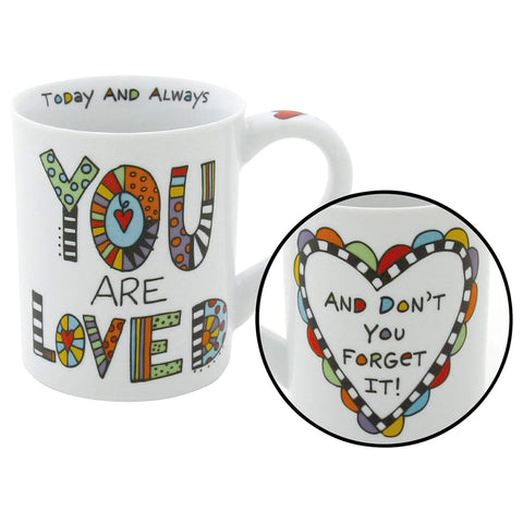 Enesco You Are Loved mug rim detail with decorative text