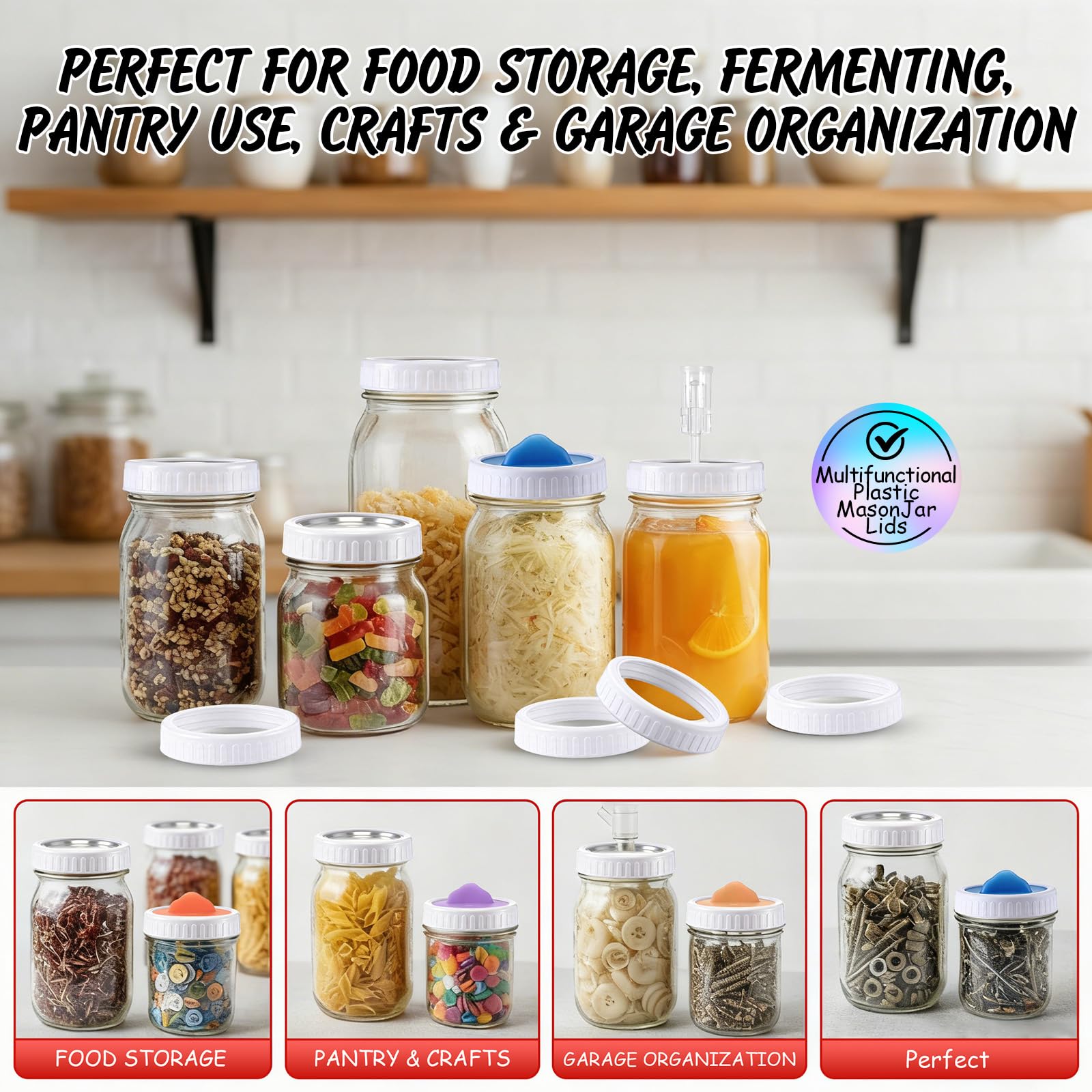 Enhhon white rings for pantry, fermentation, and DIY jars.