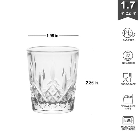 Enindel clear 1.7 oz shot glass showing a transparent body for easy care.