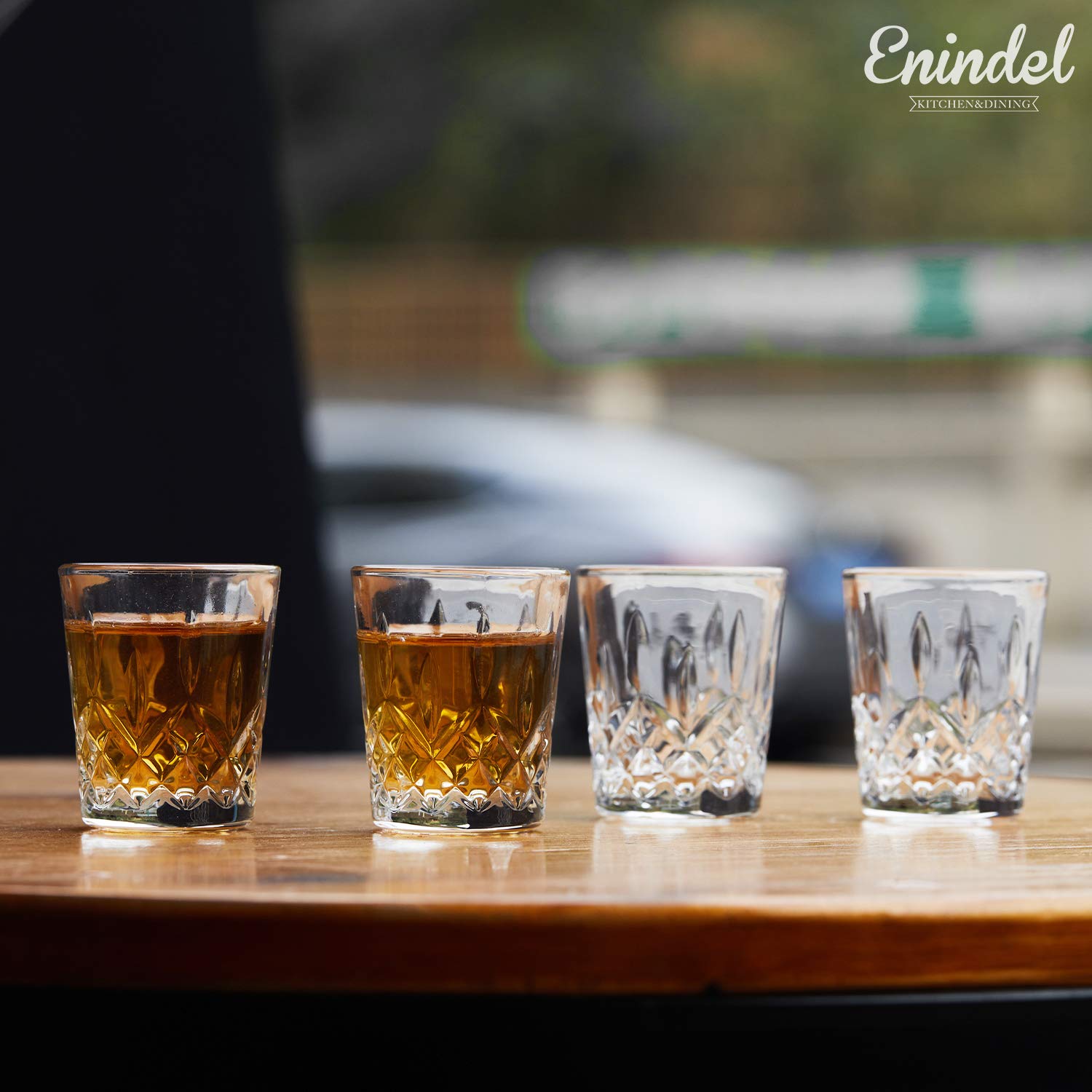 Enindel six-piece shot glass set, ideal for home bars and hospitality venues.