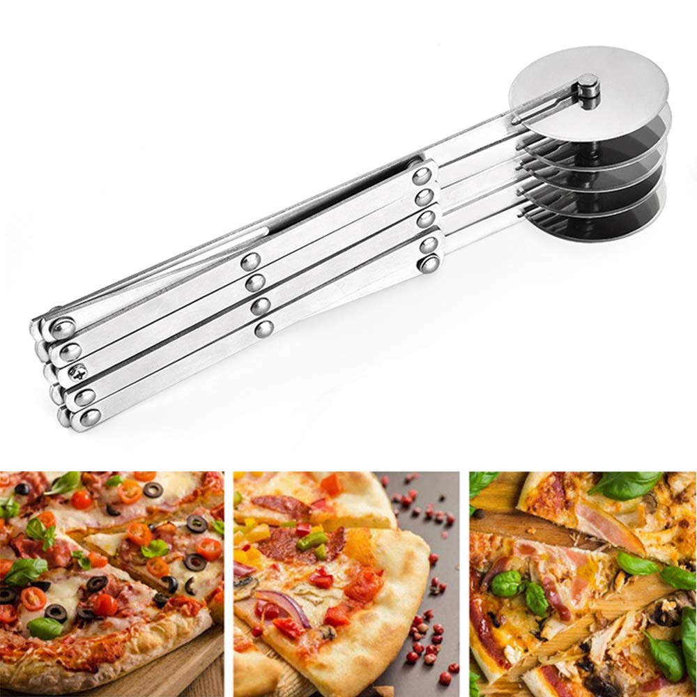 eninfut stainless pizza slicer shows precise cuts for pizzas.