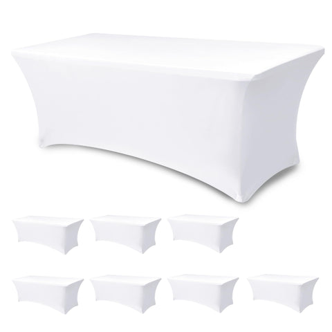 Enjoyidea 8 pack white fitted stretch tablecloth for 6 ft tables keeps displays neat