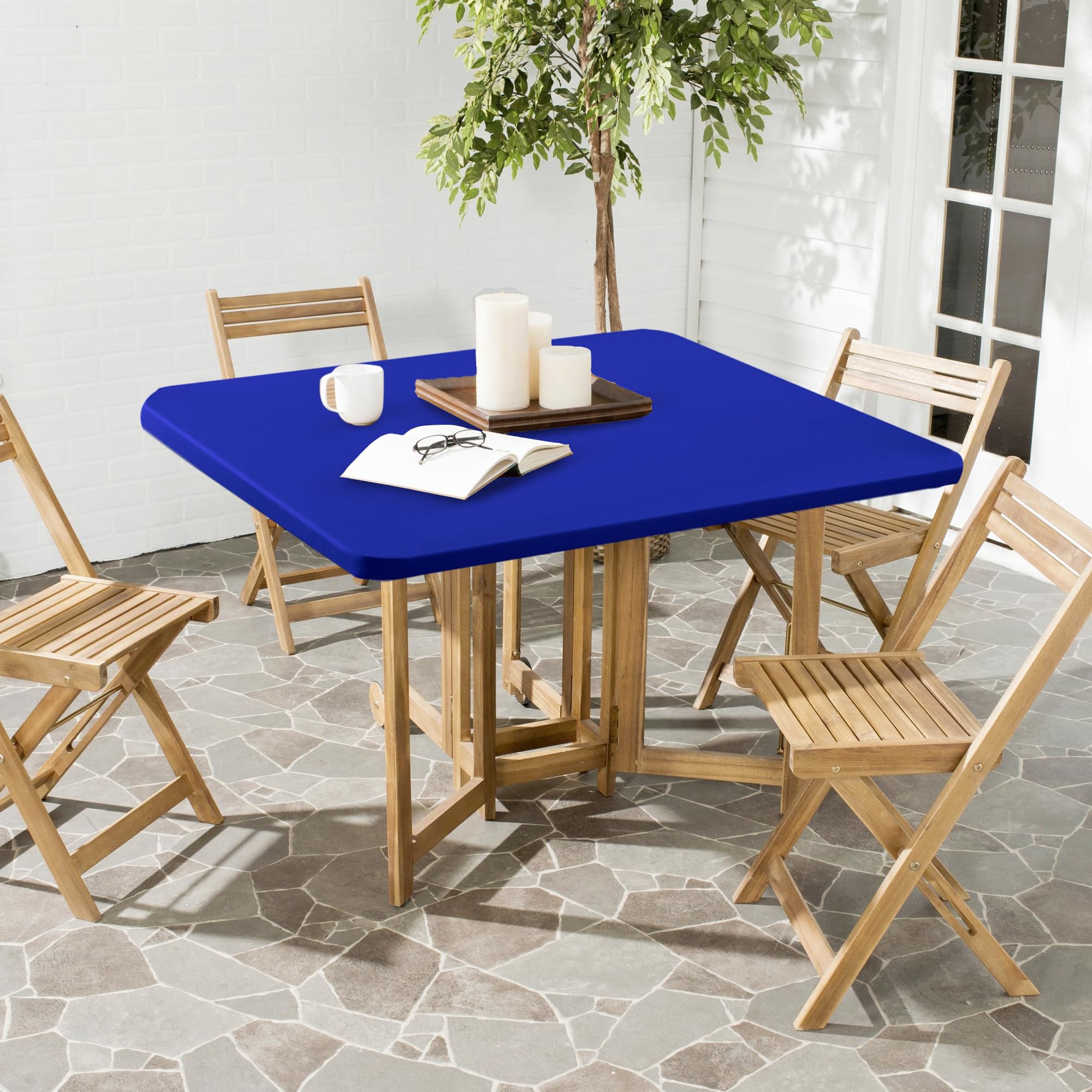 Enjoyidea blue square tablecloth for weddings and outdoor use.