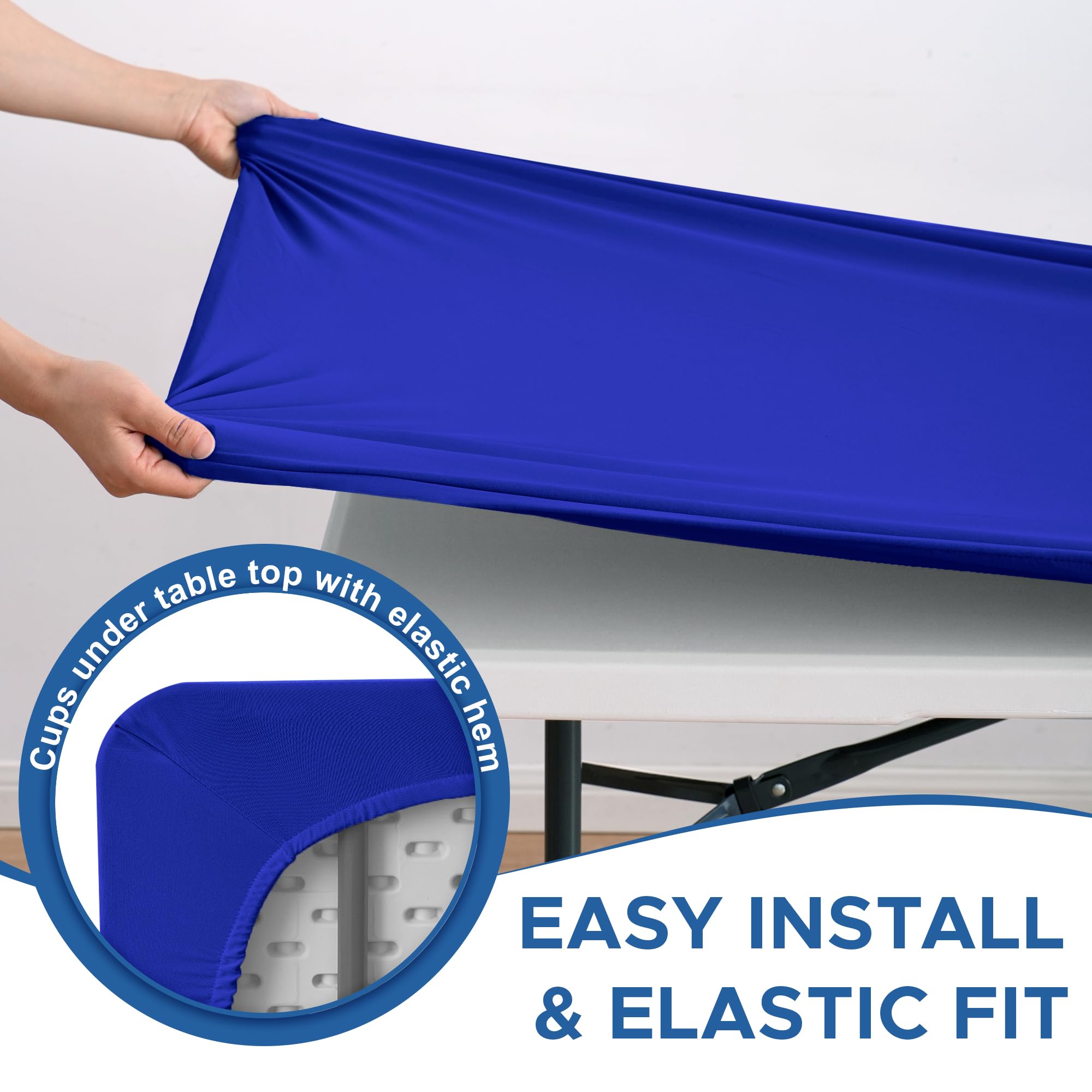 Enjoyidea easy-on/off square tablecloth blue for solo setup.