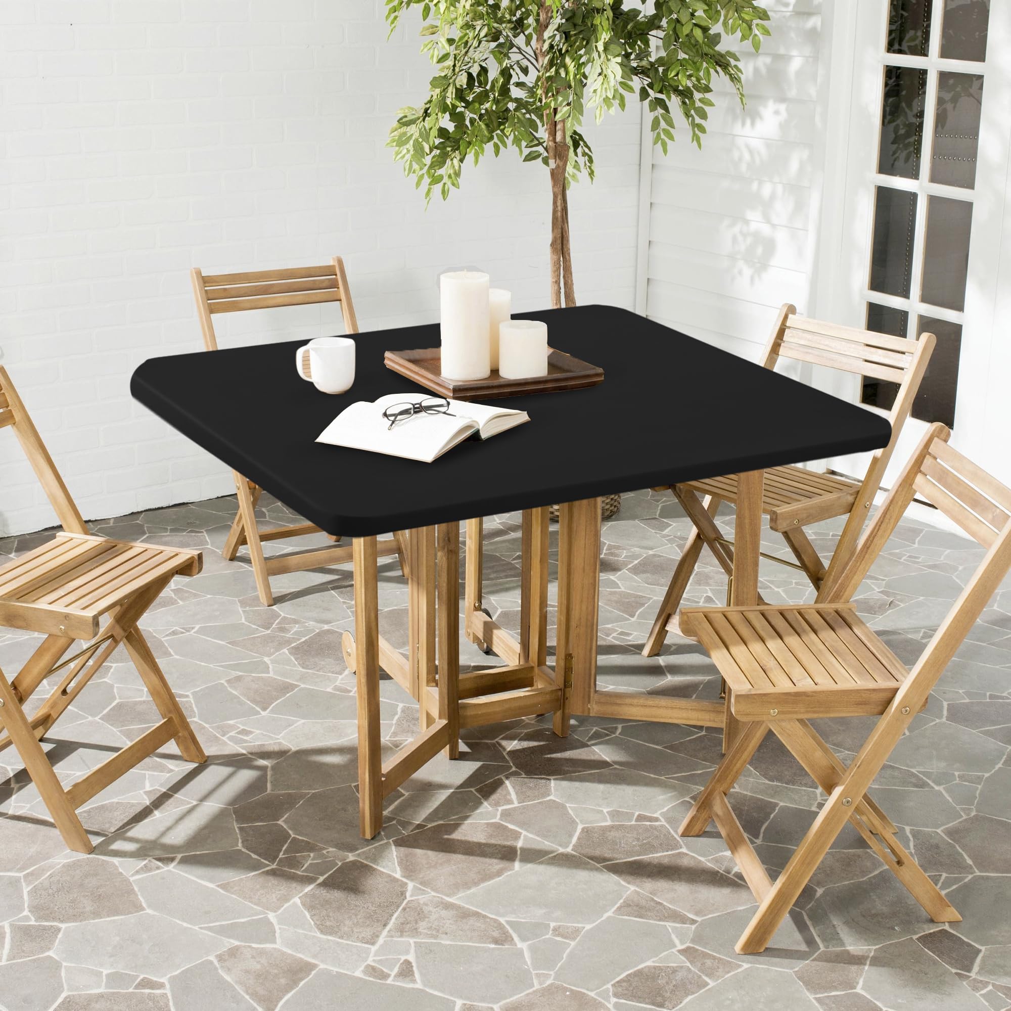 Enjoyidea solid black tablecloth on dining table, ideal for everyday meals