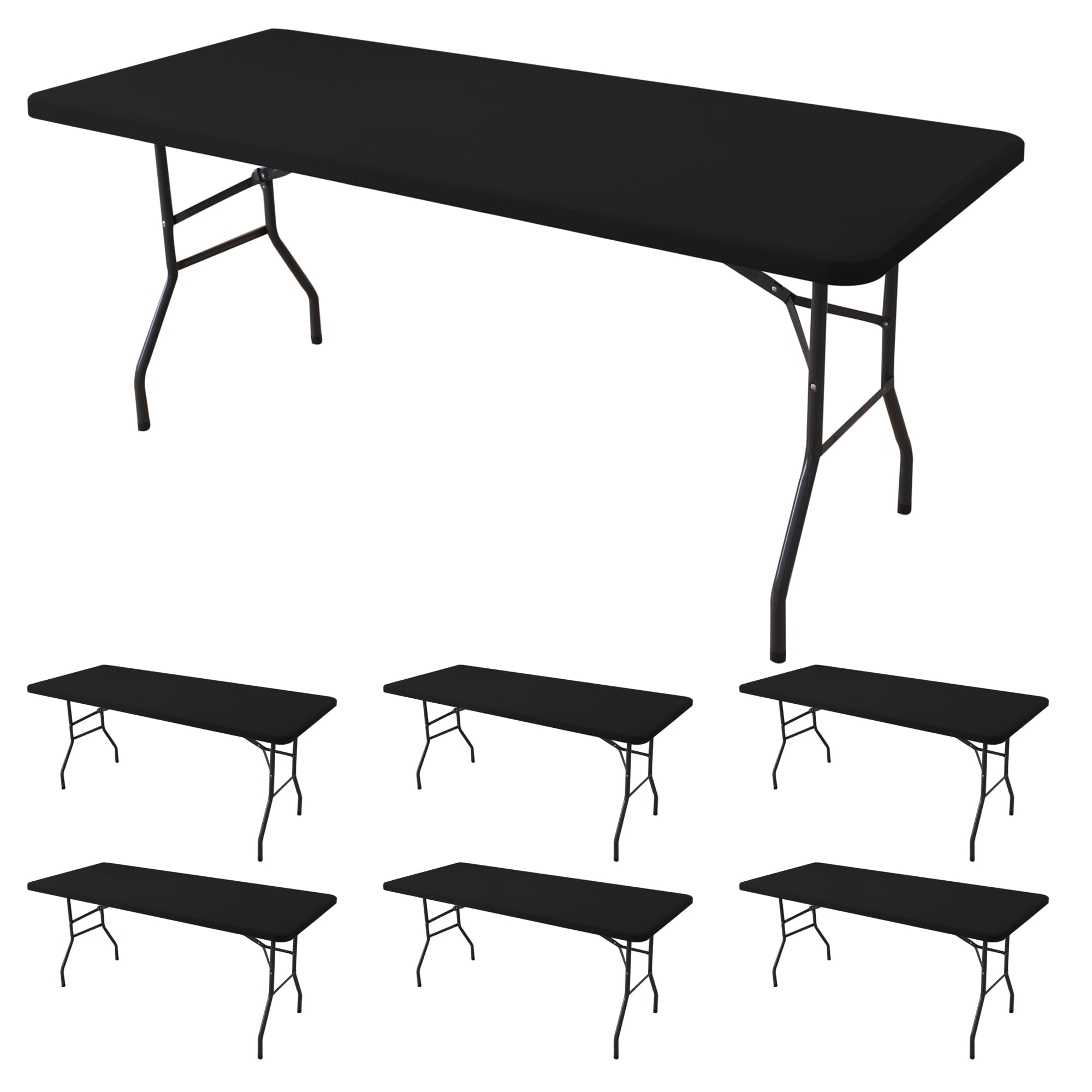 Enjoyidea fitted tablecloth on an 8ft table with snug, wrinkle-free coverage.