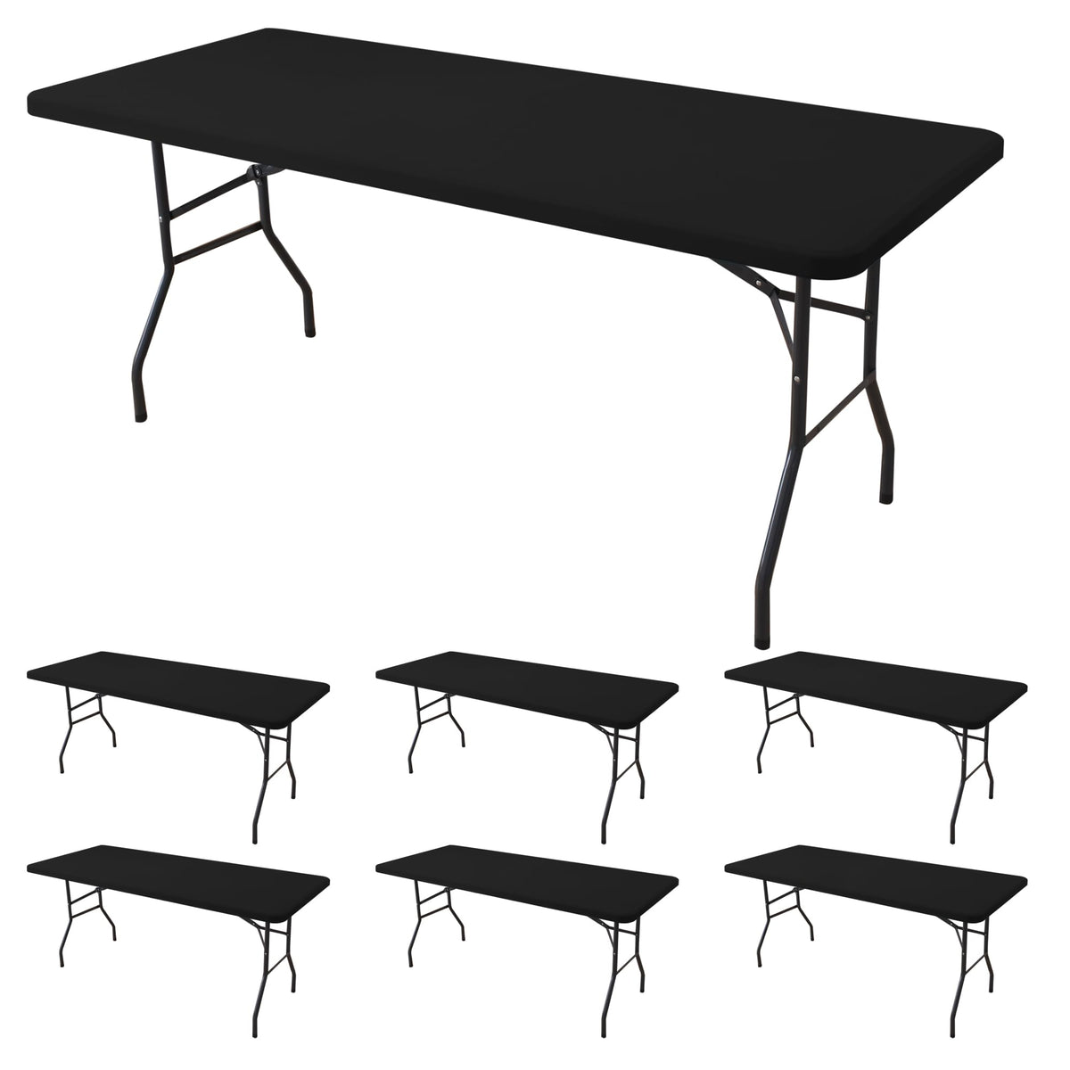 Enjoyidea fitted tablecloth on an 8ft table with snug, wrinkle-free coverage.