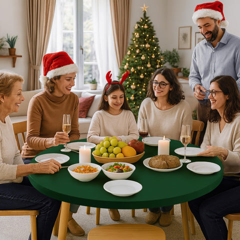 Enjoyidea hunter green round table cover highlighting wrinkle-free elegance