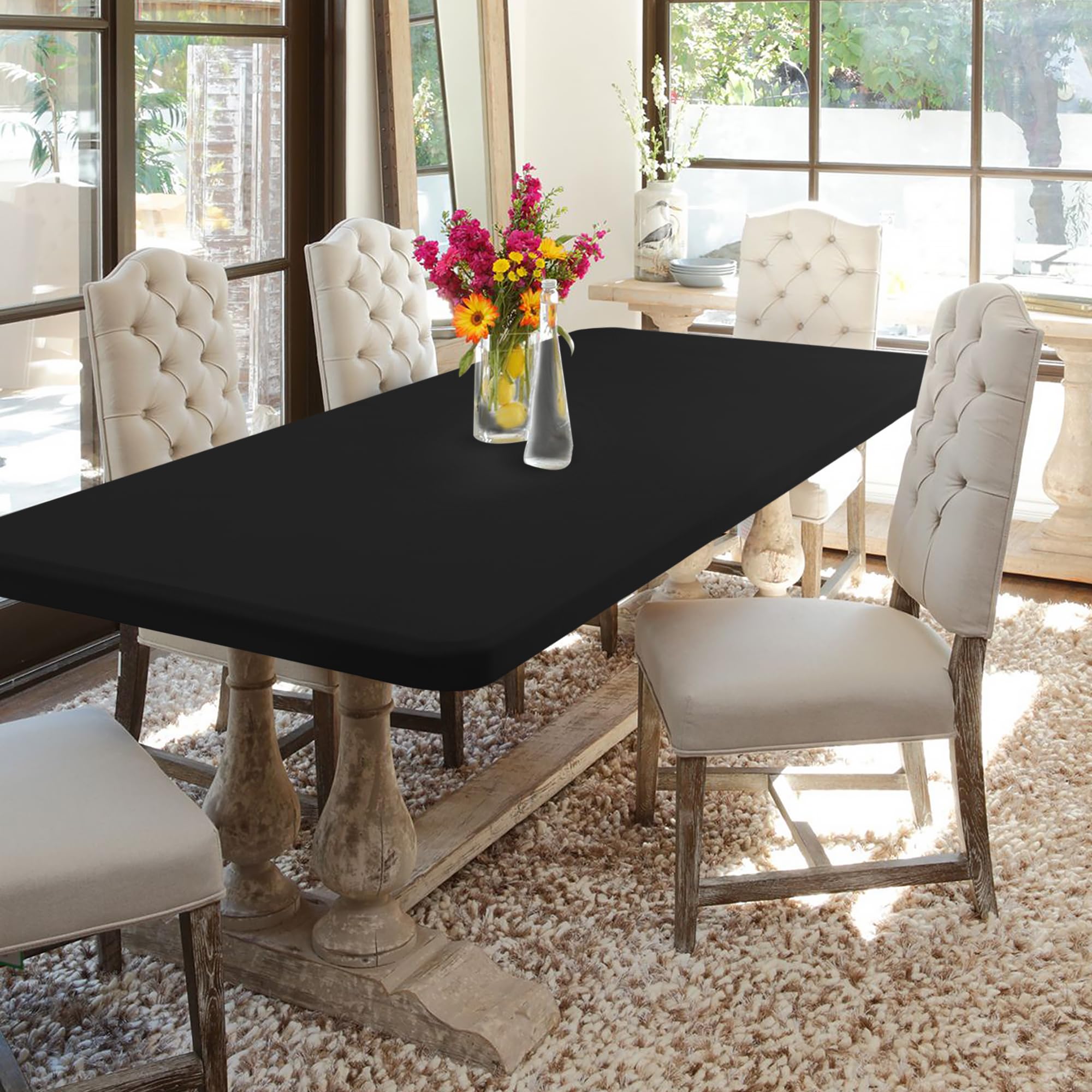 Enjoyidea indoor dining setup adds a polished, professional look with black fit.