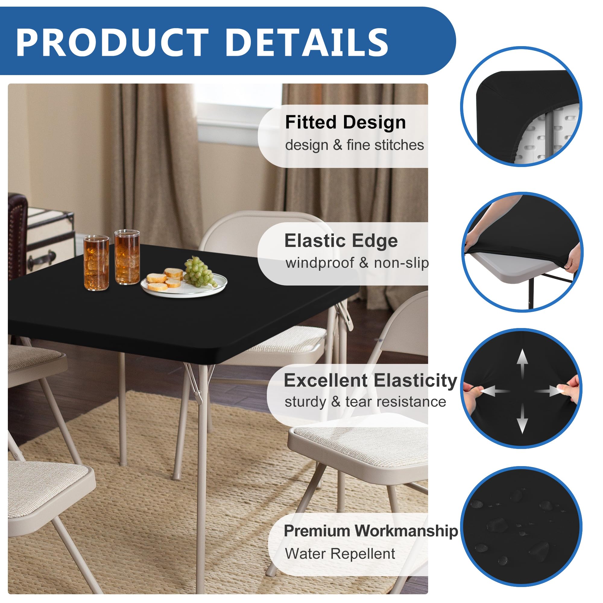 Enjoyidea elastic-edge grip tablecloth securing the table surface.