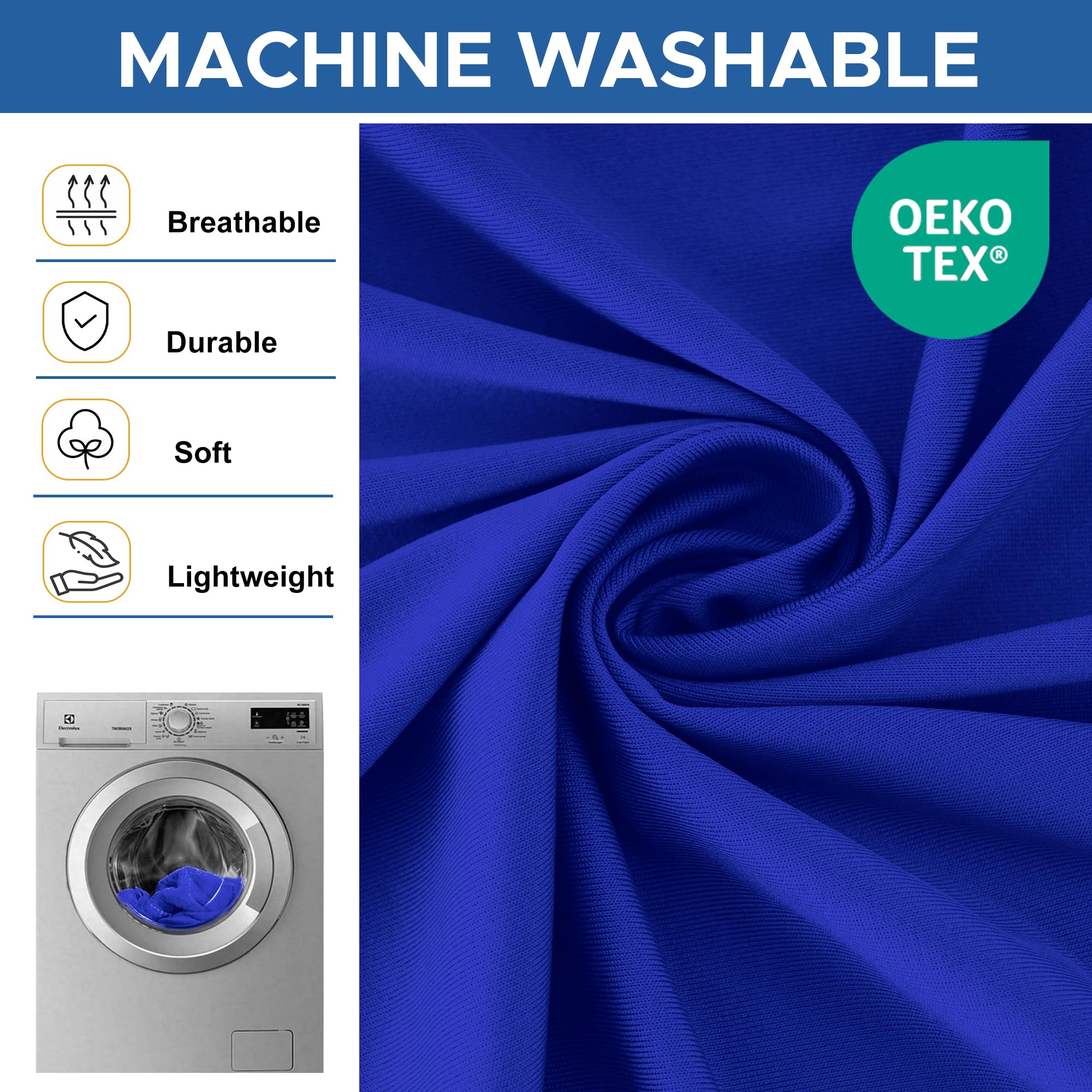 Enjoyidea stain-resistant blue tablecloth preserves color between cleanings.
