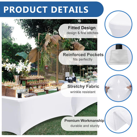 Enjoyidea stretch tablecloth with elastic leg pockets secures table setup