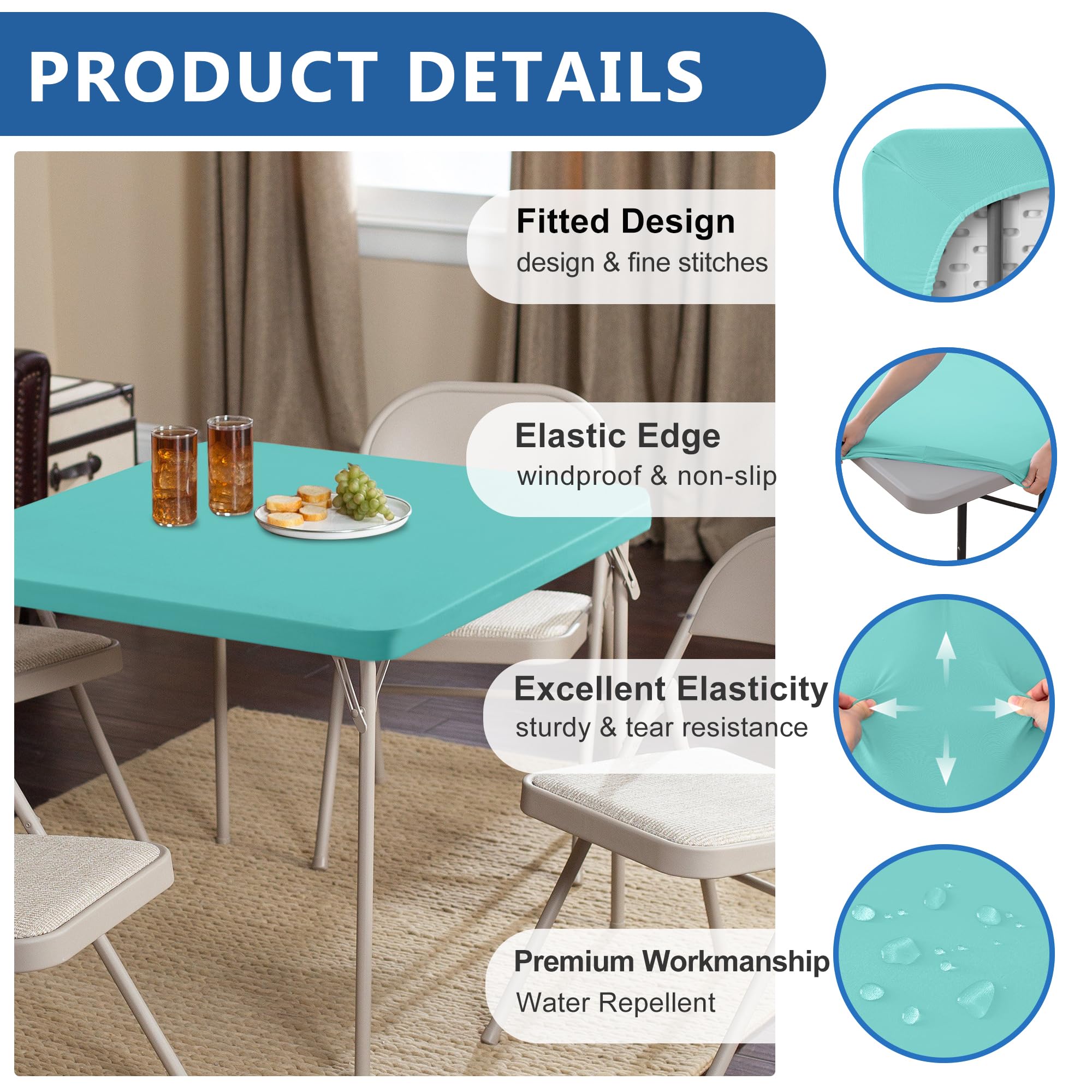 Enjoyidea two-pack square tablecloths with elastic edge, secure fit