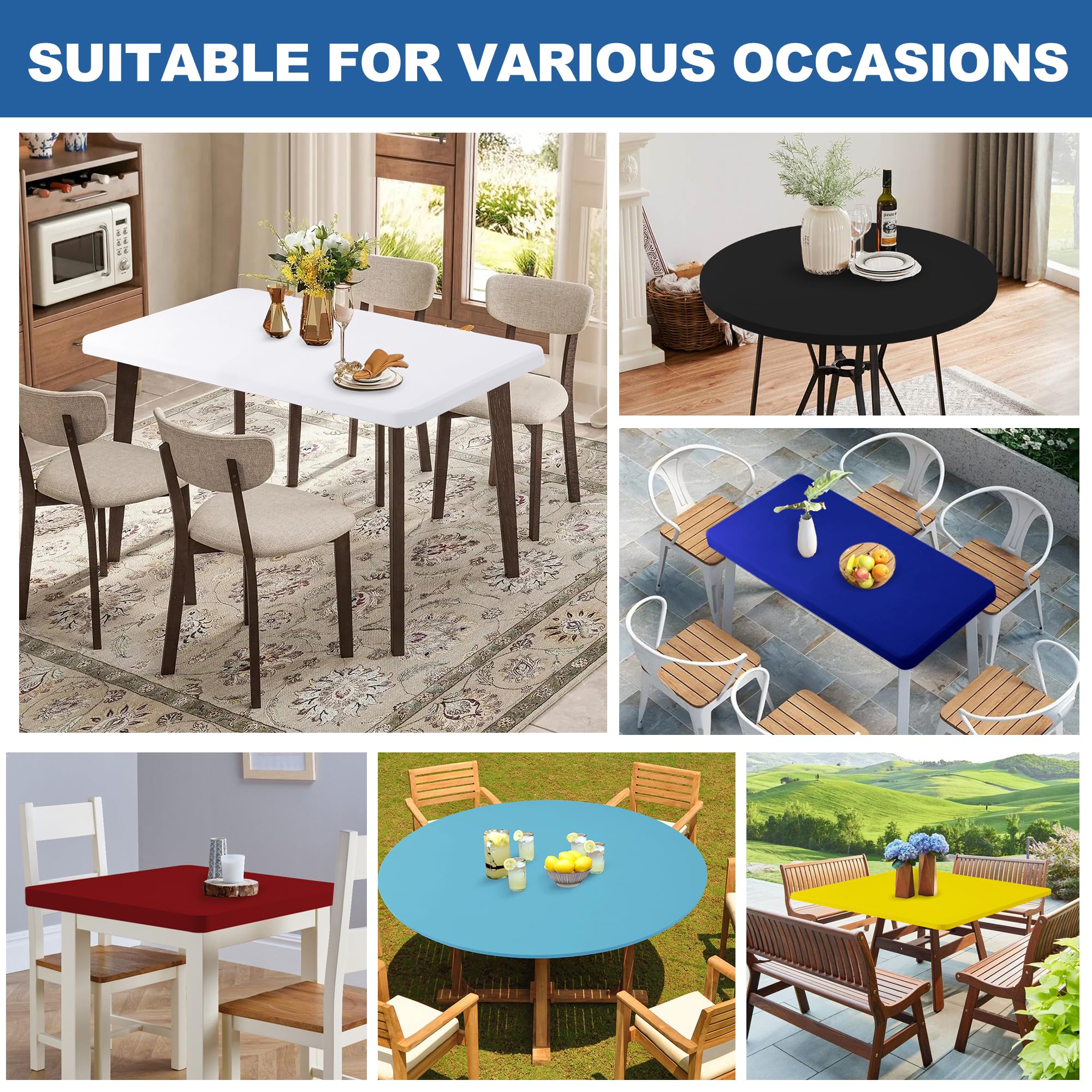 Enjoyidea fits 38-46 inch square tables with a snug edge.