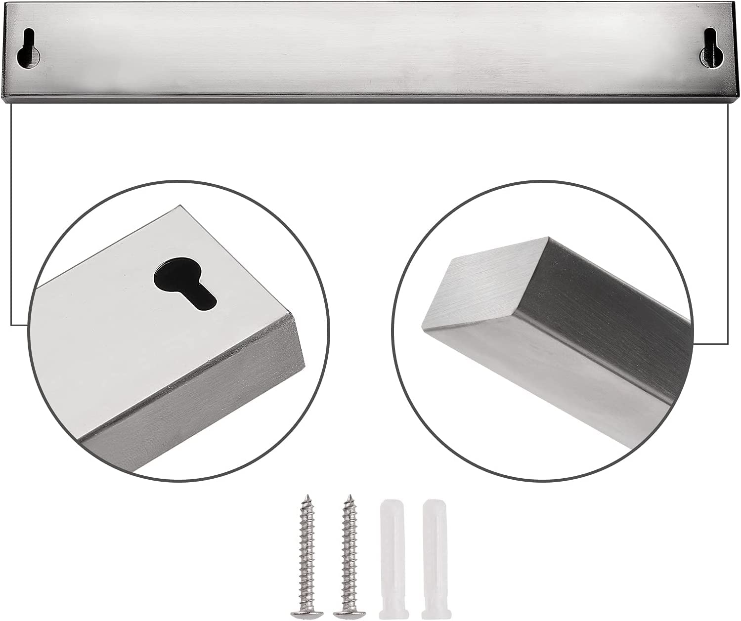 Close-up of Enkrio stainless steel magnetic strip highlighting strong magnet