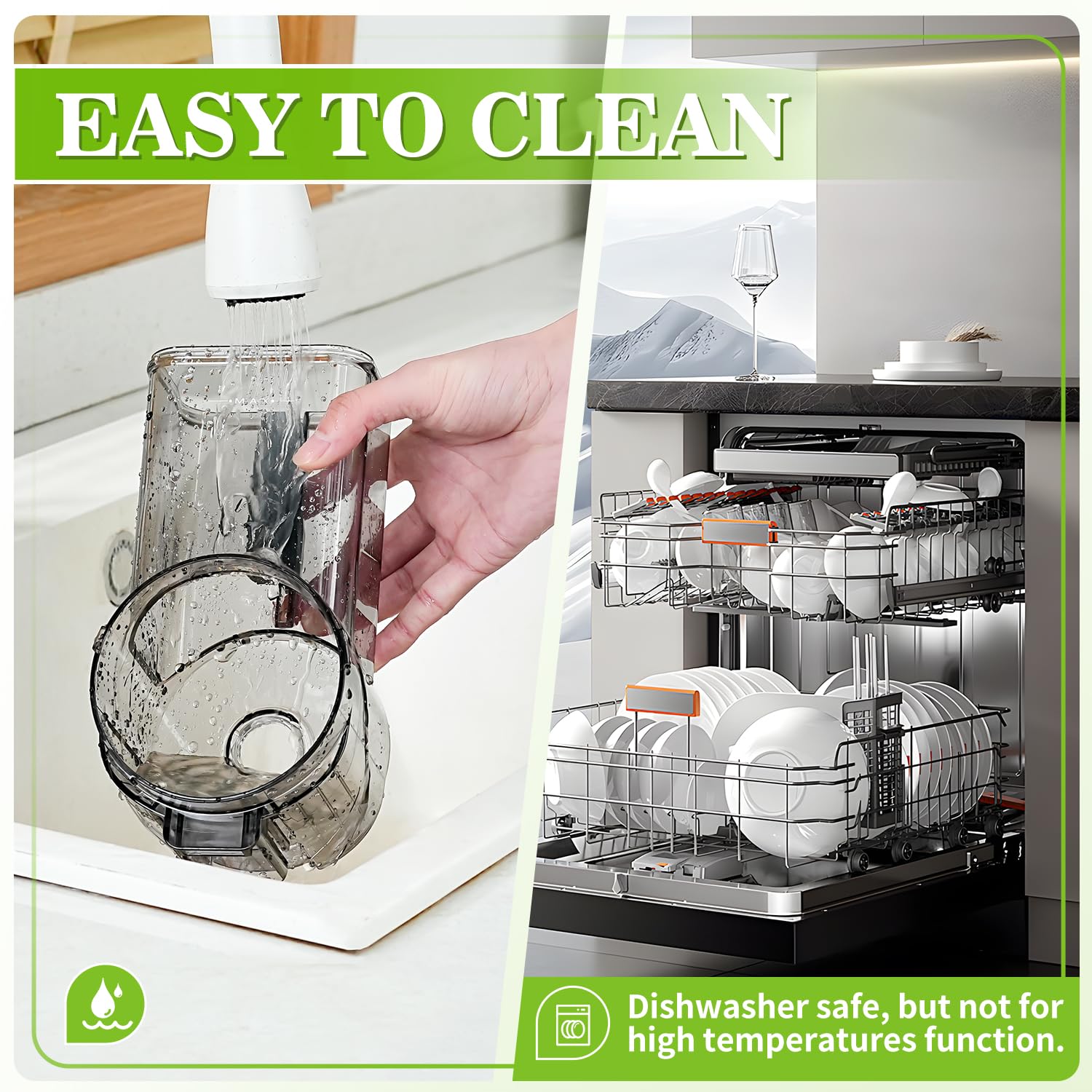 Vertical storage design of Enleber slicer saves counter space.