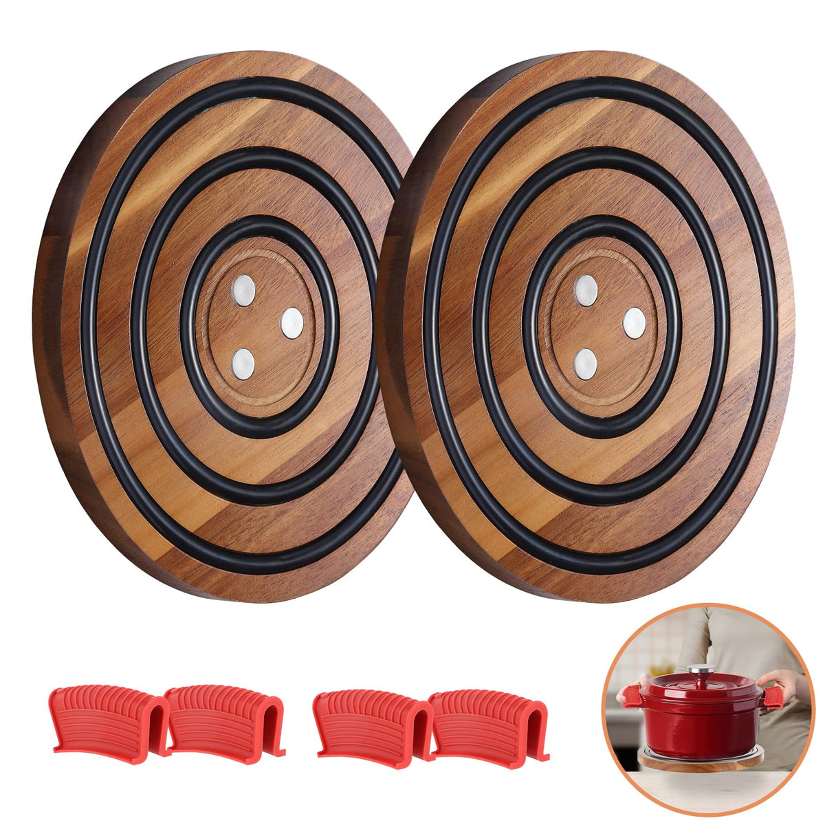Enlisiwte magnetic acacia wood trivet set protecting surfaces during serving