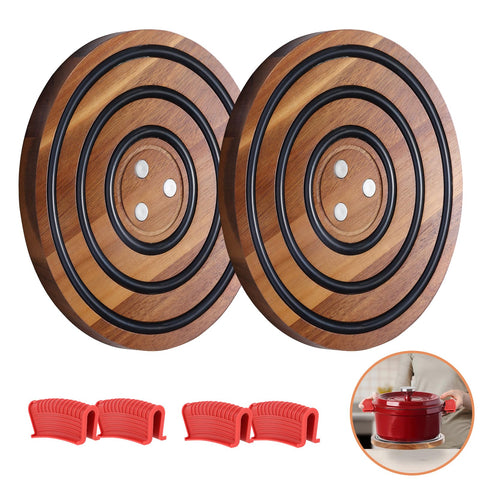 Enlisiwte magnetic acacia wood trivet set protecting surfaces during serving