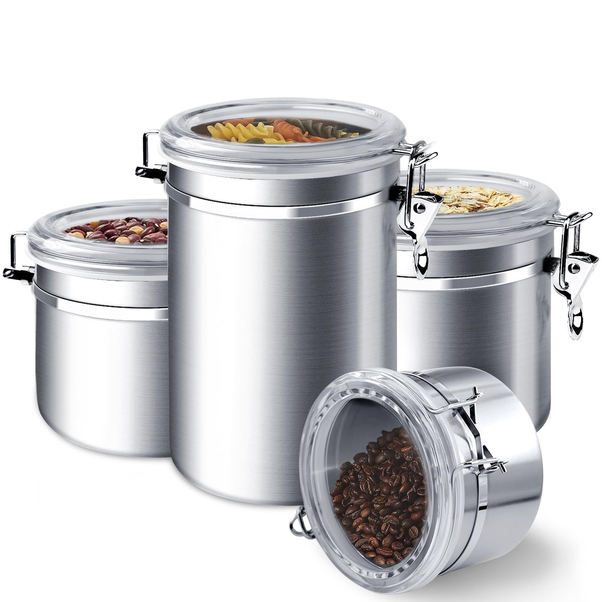 ENLOY 4-piece airtight canister set on a kitchen counter keeps pantry fresh.