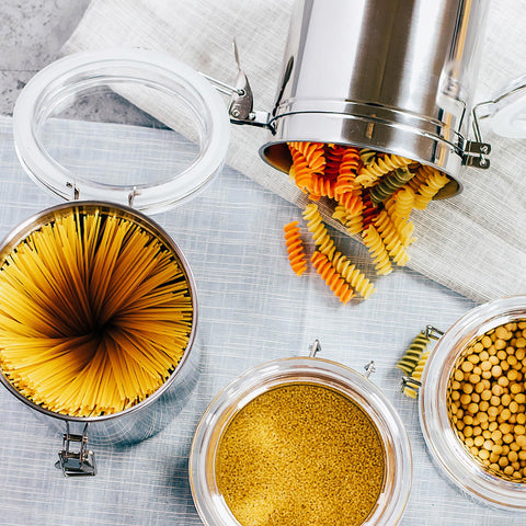ENLOY canister set keeps cookies, coffee, nuts, and spices organized and visible.