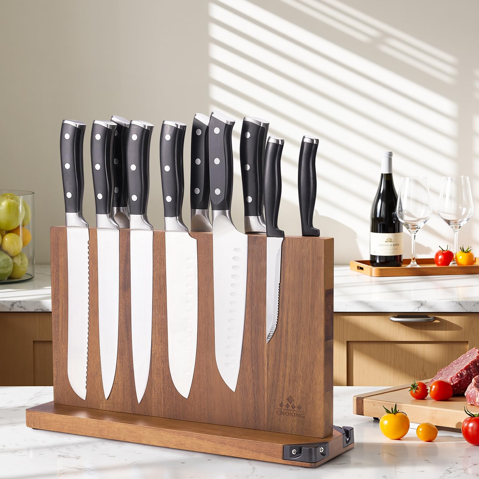 ENOKING 15x9 inch stand offers ample space for organized knife arrangement.