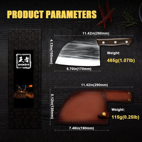 ENOKING 6.7-inch knife with wooden handle for secure control during heavy chopping.