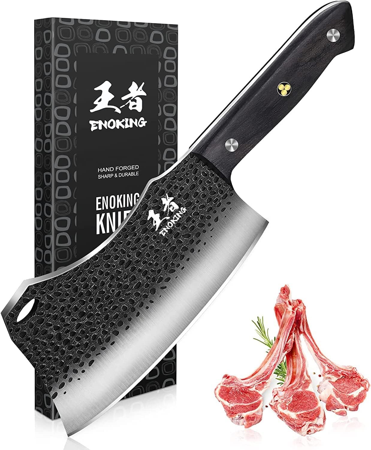 ENOKING 7.1-inch butcher knife blade close-up reveals razor-sharp edge for precise cuts