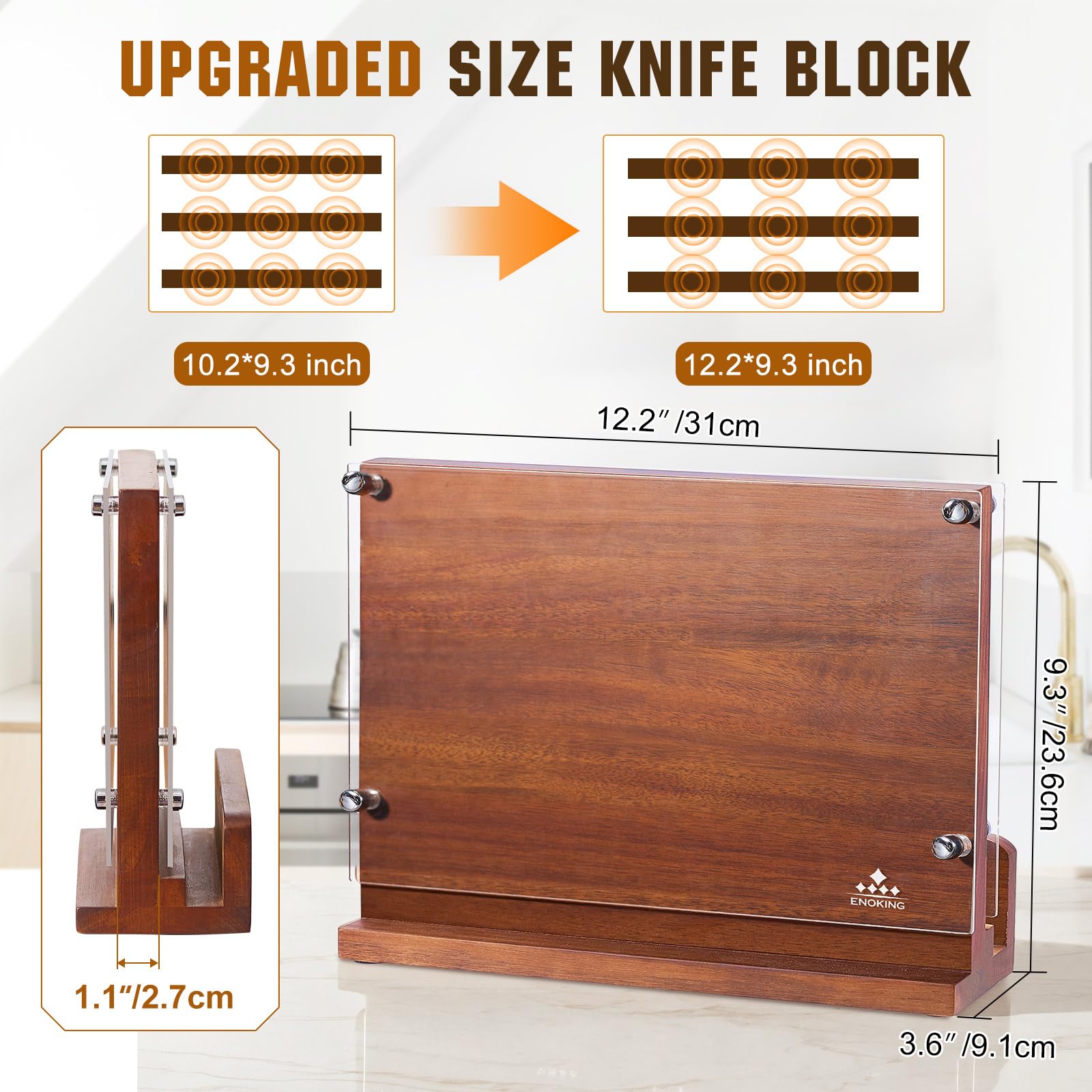 ENOKING acacia wood grain finish adds durability and style